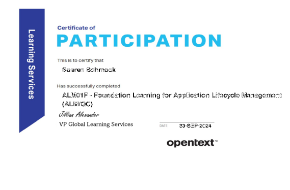 OpenText - Certificate of Participation ALM01F - Foundation Learning for Application Lifecycle Management